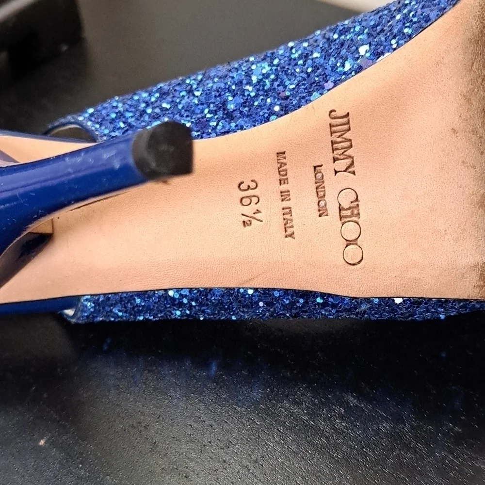 Jimmy Choo Open Toe Glitter Shoes 12cm lift Size 36.5 - Picture 7 of 12
